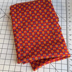 Vintage 1970s Polyester Knit Fabric Hearts & Flowers Red Blue Yellow 1 Yard 64”